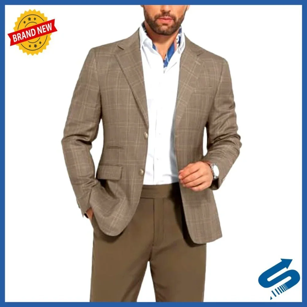 Slim Fit Men's Suit Jacket Plaid Blazer Polyester Viscose Medium